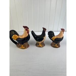 Vintage Set Of 3 Sakura Rooster Chicken Salt Pepper Creamer Kitch Country Set